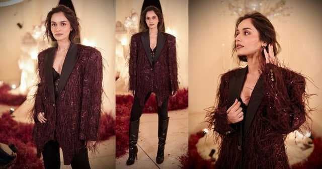 Manushi Chhillar's Falguni Shane Peacock blazer is a perfect holiday fit